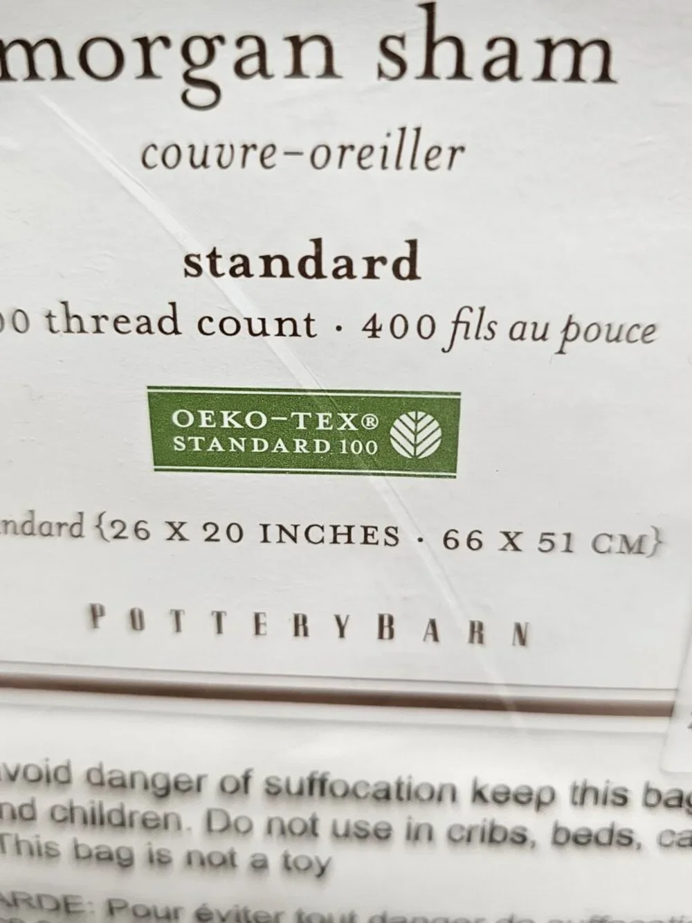 New Pottery Barn Standard Morgan Sham Pillow Cover 26 X20 Foundations 400 Thread